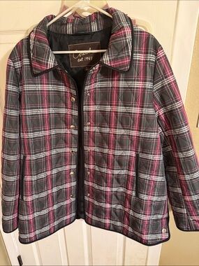 Coach Black and Pink Plaid Quilted Puffer Jacket Waterproof Coat